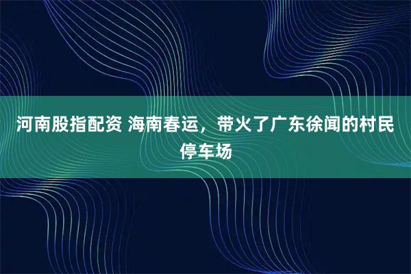 河南股指配资 海南春运，带火了广东徐闻的村民停车场